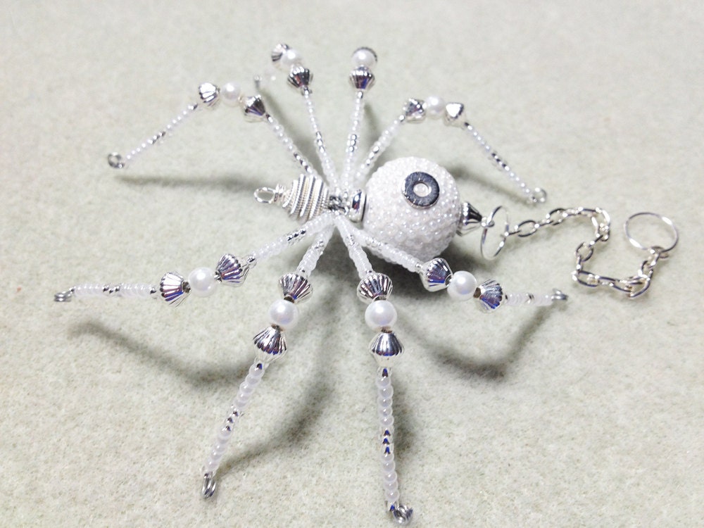 Riku - pearl white and silver glass beaded spider goth sun catcher - Halloween - Christmas ornament