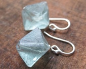mint green FLOURITE natural polyhedron crystal earrings