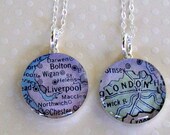 Map Necklace Sterling Silver United Kingdom Vintage Cities Choose one: Liverpool or London Antique England Atlas