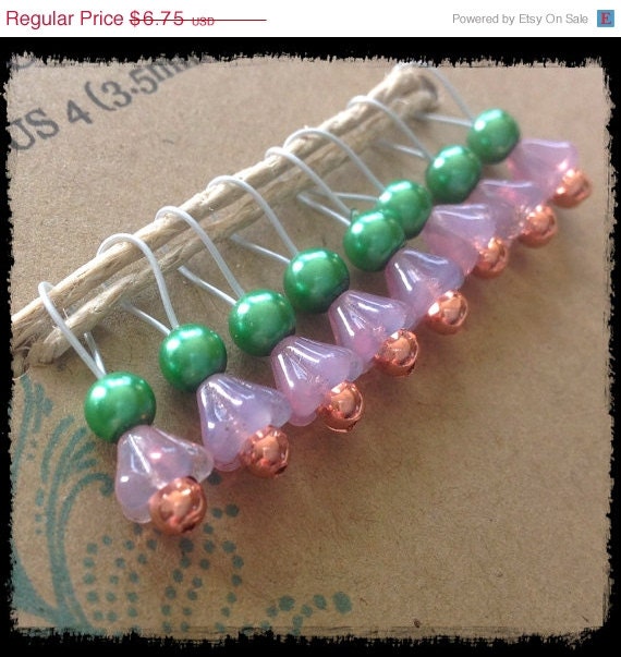 Spring Clearance Sale Snag Free Stitch Markers Extra Small Set of 8 Pink and Green Flowers - J68 - Fits up to size US 4 (3.5mm) Knitting Ne