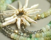 Stick Pearl Sunburst Necklace with Blue Peruvian Opals