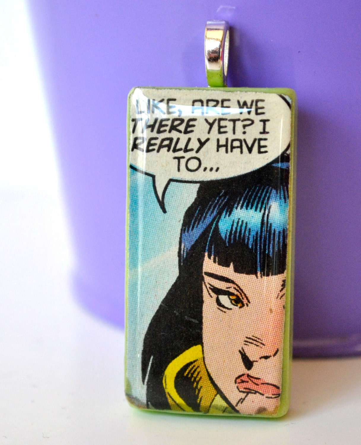 Comic Book Pendant Word Bubble Necklace - Domino Jewelry - Geek Jewelry - Are We There Yet