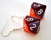 Dice Earrings - Orange and Burgandy d10 Ten Sided - Dice Jewelry - Geeky Gamer Jewelry