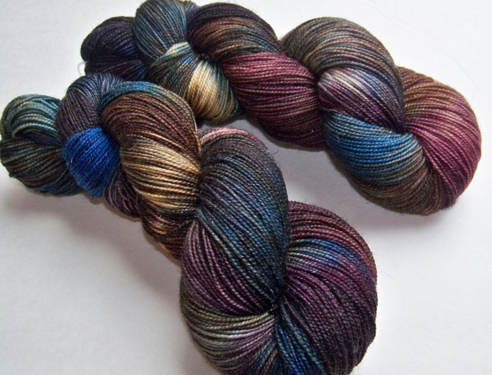 Hand Painted 2-Ply Superwash Merino Nylon and Sparkle Sock -- Doctor Who: Mad Man With a Box (Bronze Sparkle)