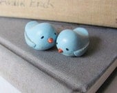 Miniature Lovebirds- Clay Bluebird Sculptures- Handmade by humbleBea- Home Decor, Unique Wedding Cake Topper