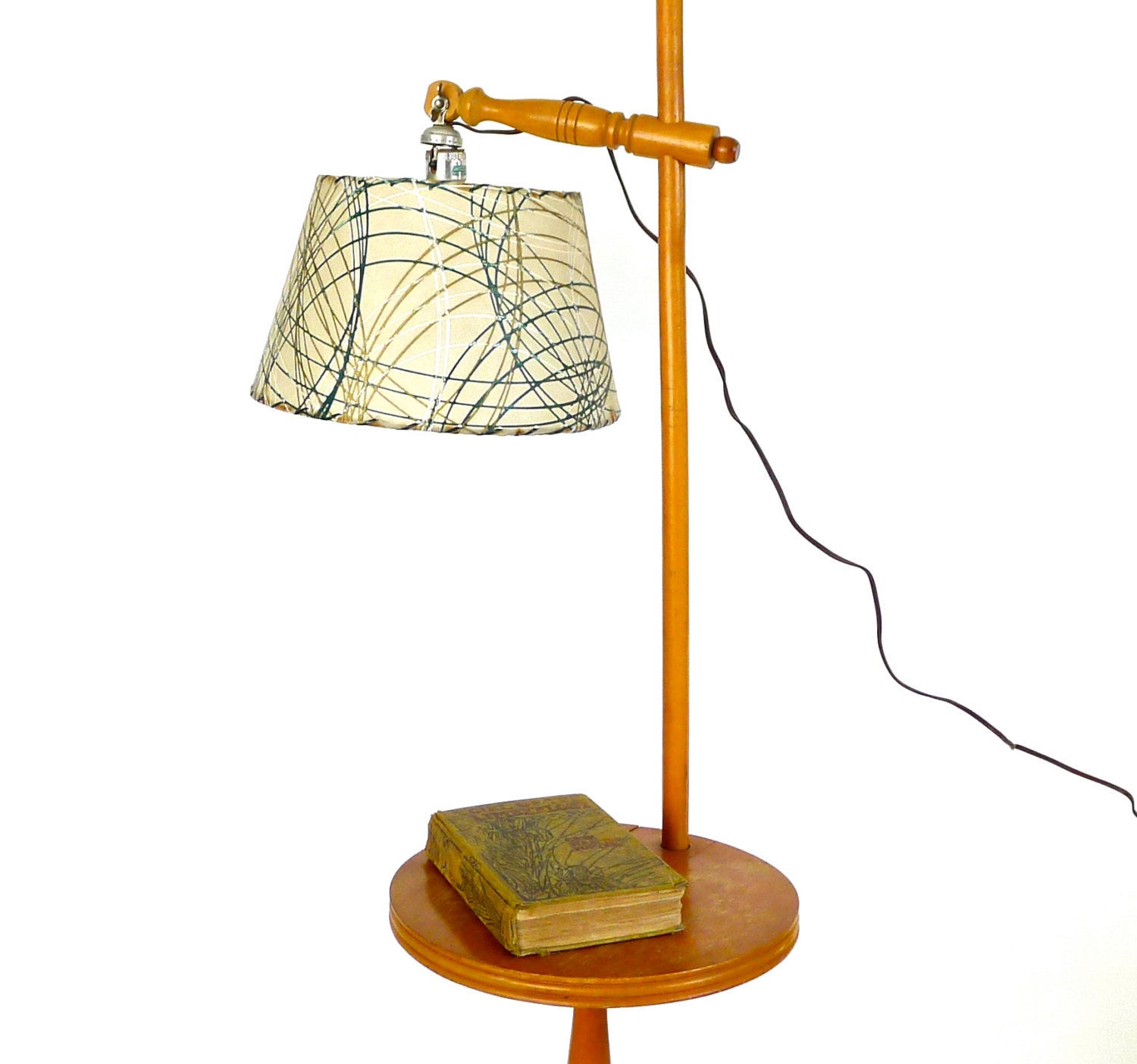 Mid-Century Fiberglass Shade Adjustable Floor Lamp With Table