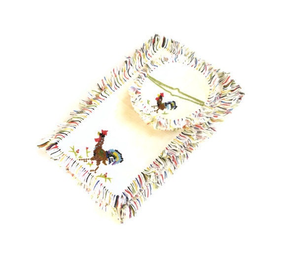 Cross-Stitch Rooster Napkins and Coasters