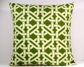 Garden Fence decorative throw pillow cover 18 x18 inches/ Accent cushion sham/ slipcover in olive green and cream.