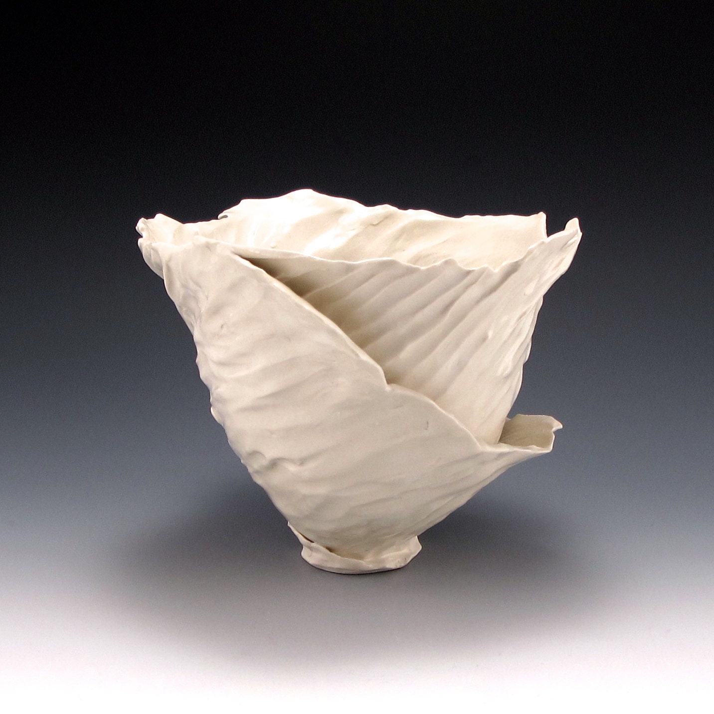 Single Sweep White and Cream Organic Bowl Form- Windswept Series
