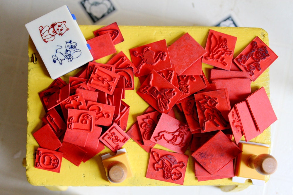 Vintage Letter, Number and Animals Stamps