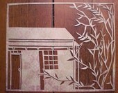 Papercut country cottage house original illustration