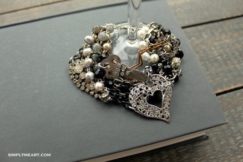 Vintage Rhinestone,Pearl, Gemstone and Finding Layers Bracelet...quatre