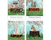 Personalized Bookplates - Woodland Friends - Set of 18 - childrens bookplates squirrel bunny chipmunk raccoon forest woods