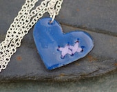 Valentine Jewelry Mended Broken Enamel Heart Pendant Necklace Copper Enameled Navy Blue