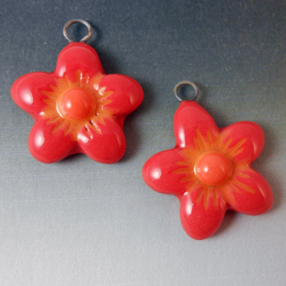 Ceramic Flower Charms - Earring Pair