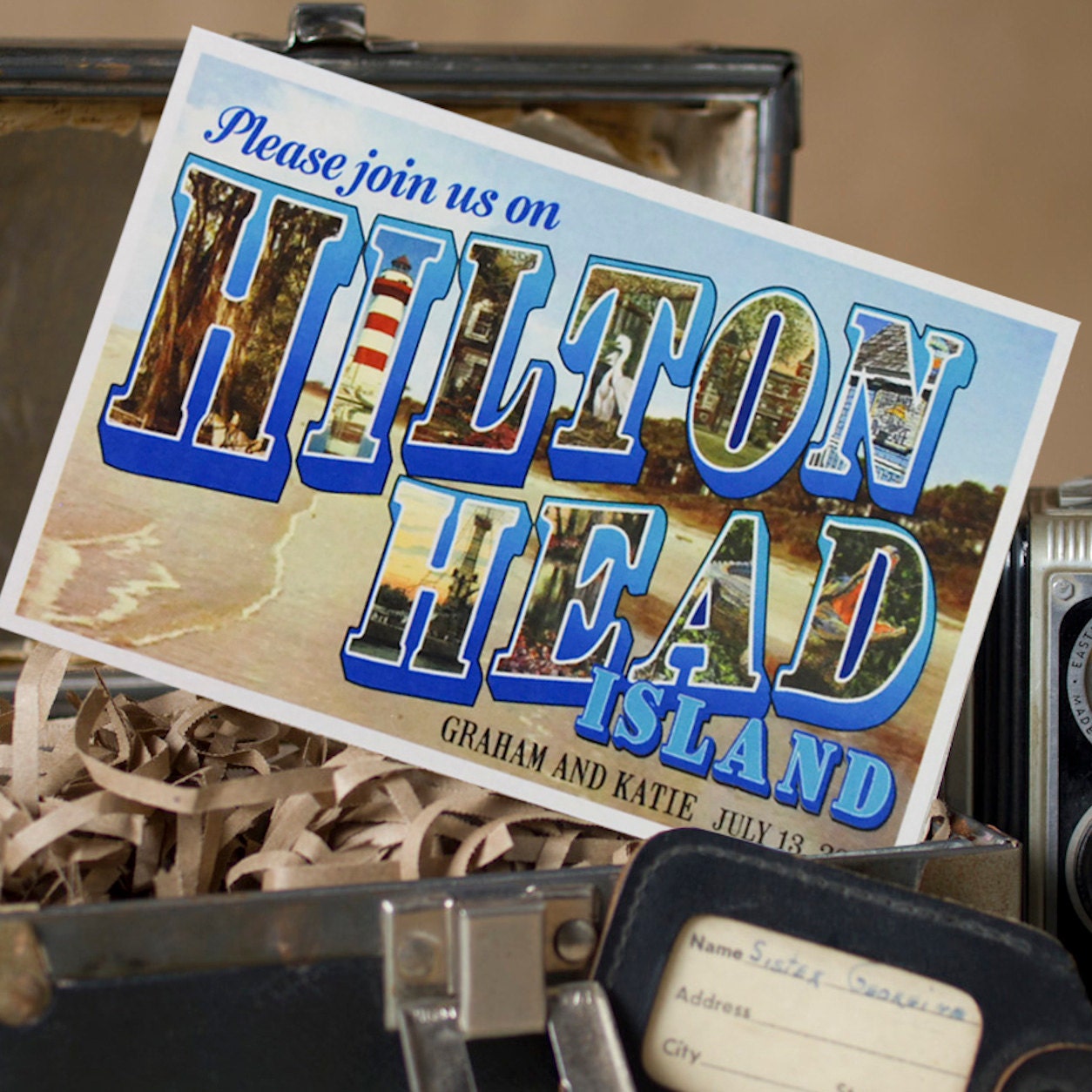 Vintage Large Letter Postcard Save the Date (Hilton Head Island) - Design Fee