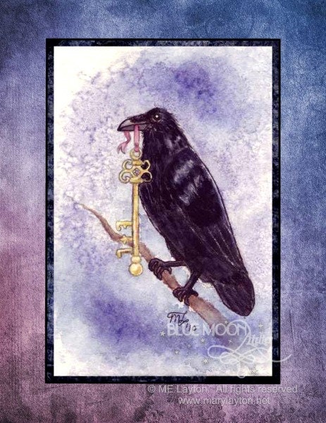 The Raven's Key - fantasy raven signed print - Mary Layton
