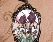 Iris Blooms - floral art cameo pendant - Mary Layton