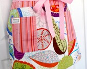 Modern Womens Full Apron Floral Adult Chef Hostess - Valorie Wells Wrenly Fabric Pink Stripes