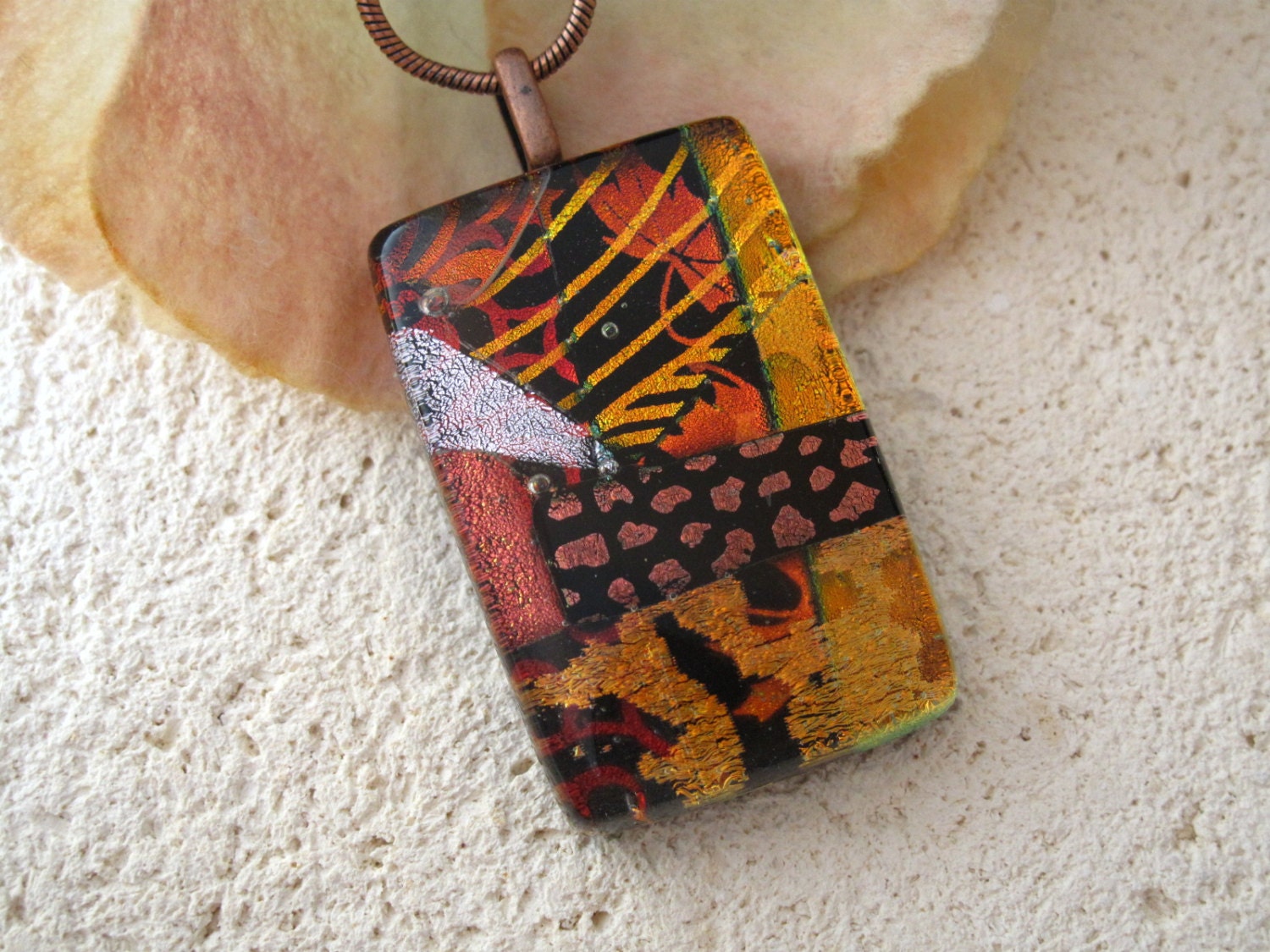 Copper Necklace - Dichroic Glass Jewelry - Fused Glass Pendant  - Copper Jewelry - Dichroic Glass Necklace 052213p107