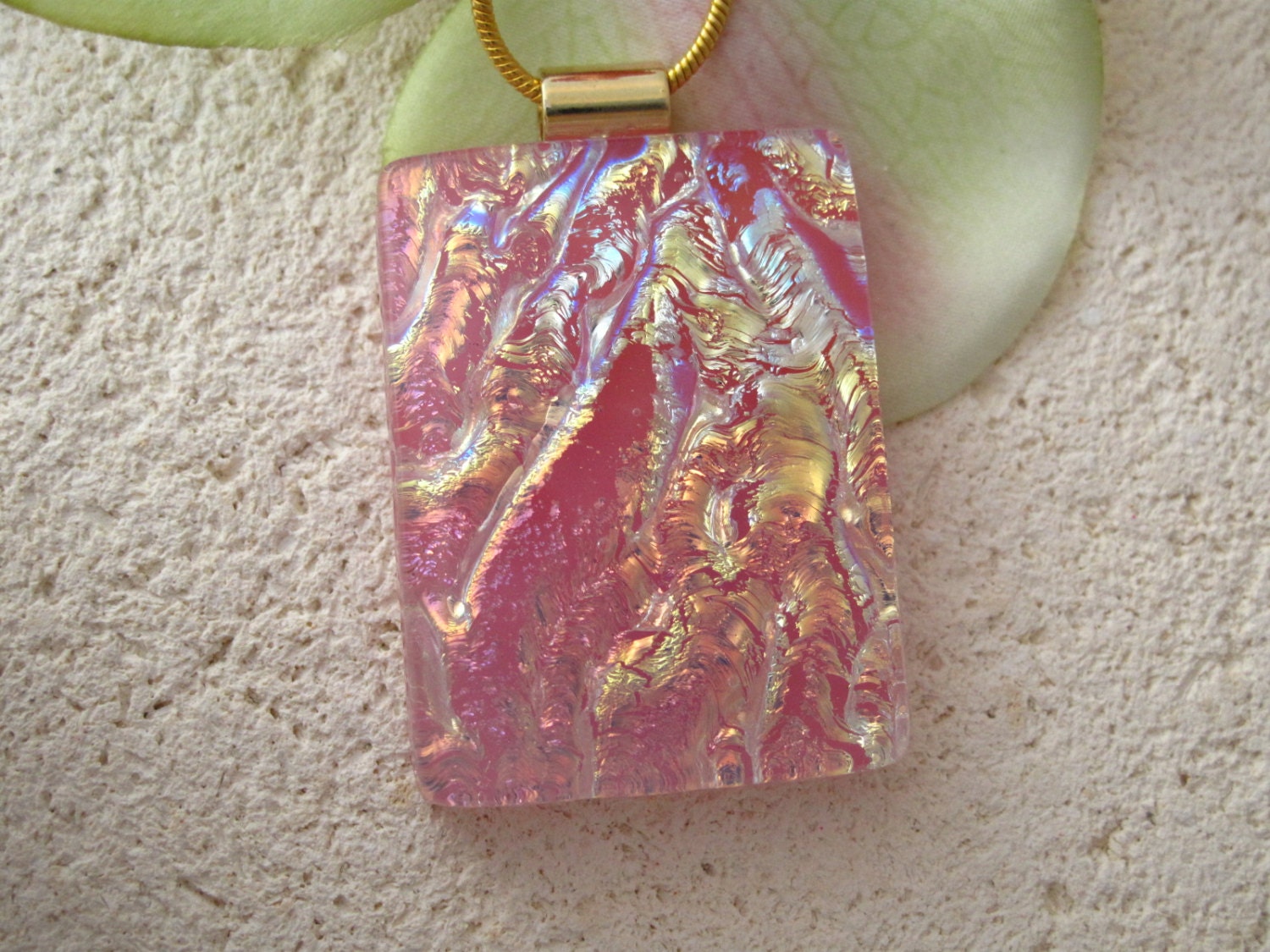 Coral Peach Gold Necklace - Dichroic Glass Pendant  -  Dichroic Fused Glass Jewelry  -  Fused Glass -  Necklace 051613p108