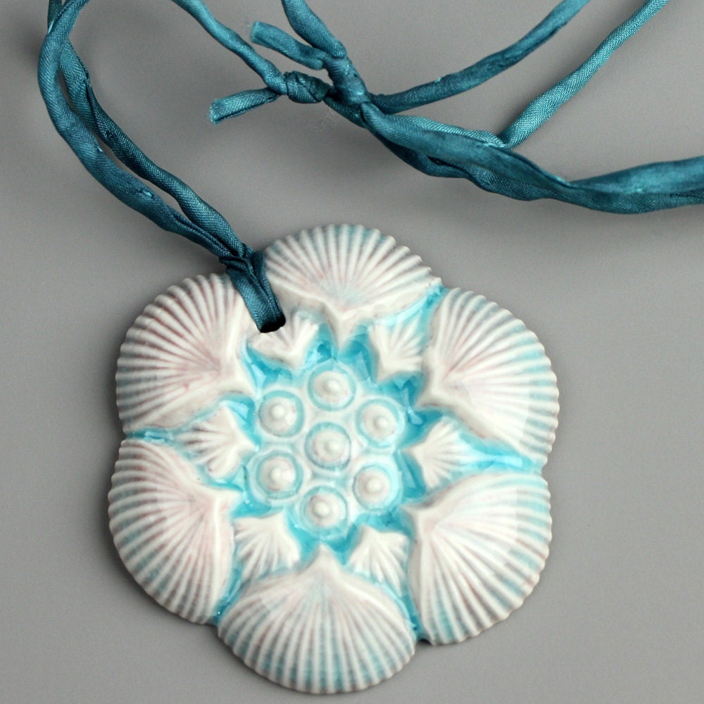 Ceramic Porcelain Aqua Lotus Necklace