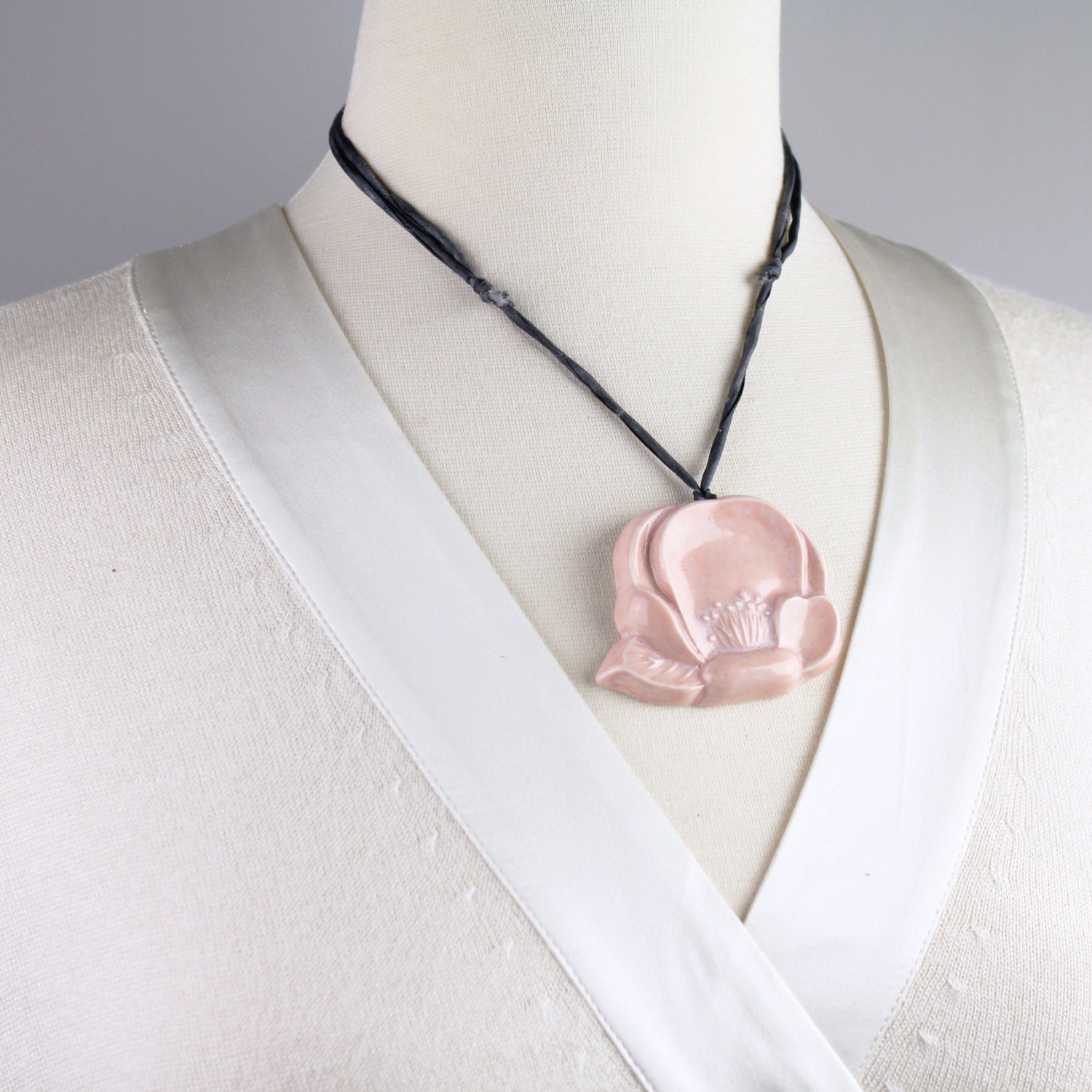 Ceramic Flower Pink Porcelain Camellia Necklace