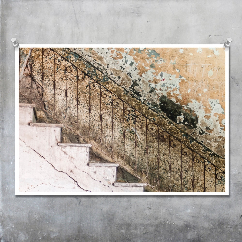 Cuban Art Print - stairs banisters worn old hall house home entrance foyer Havana - 10x8 16x20 20x30 inch fine art photography wall art