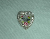 Vintage Rhinestone Heart Mother Brooch Pin
