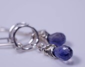 Iolite Hoop Earrings - Iolite Faceted Drops on Fine Silver Hoops