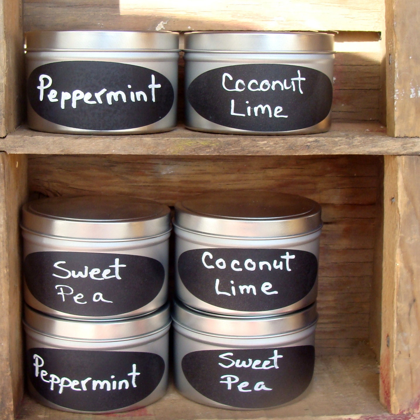 Sweet Pea Soy Candle Vegan Tin Container Pink Wax  Chalkboard Sticker