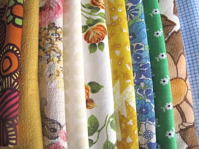 Fabric scrap bag, mixed vintage/retro fabrics