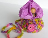 Peg Doll and Treasure Pouch : Natural Toy Set (Wooden Doll, Wearable Pouch or Purse and Playsilk)