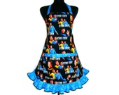 Star Trek Apron , Mr Spock , Captain Kirk , Fully Adjustable with Pocket and Retro Ruffle