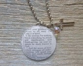 Be Anxious for Nothing - Philippians 3:5-6- Altered Vintage Glass Watch Crystal Pendant Necklace - Recycled Upcycled