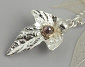ON SALE - 50% OFF - Rose Cut Diamond Pendant - Leaf Necklace - Silver Leaf - Natural Brown Diamond - Anemone Flower Necklace - Ready to Ship
