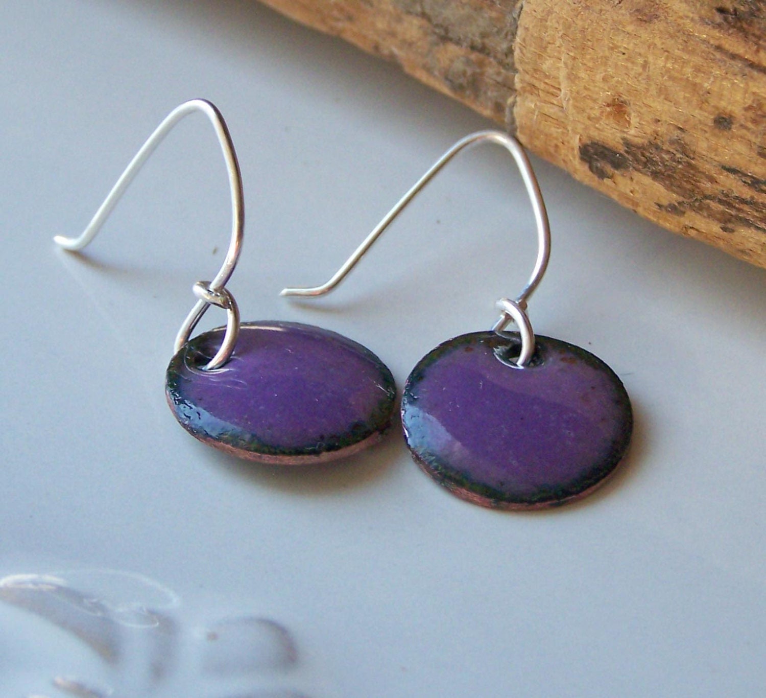 Etsy, Etsy Jewelry, Enamel, Enamel Earrings, Purple Enamel, Enamel on Copper, Purple Earrings, Purple Dots