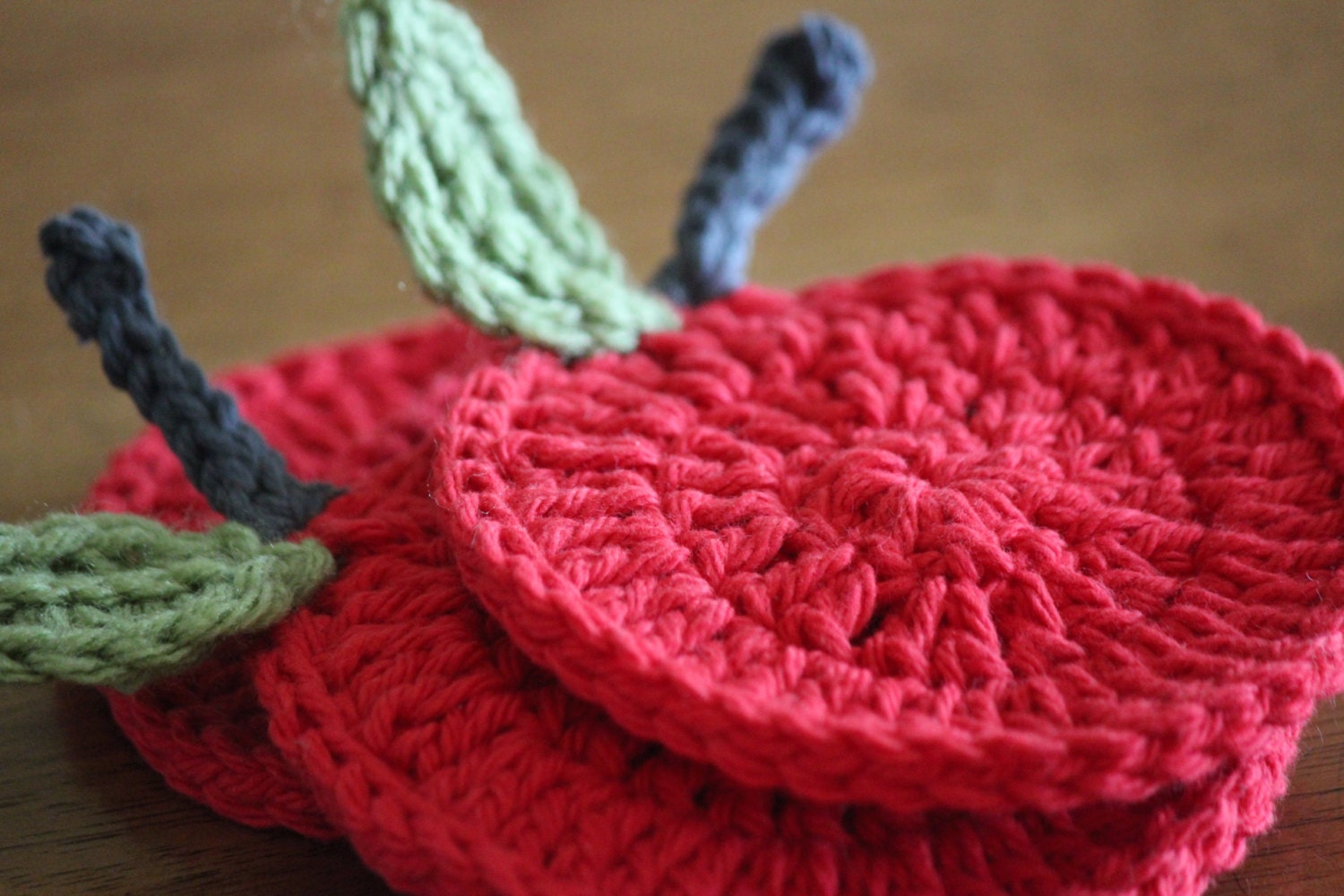 Set of 4 crocheted Red Apple Coasters