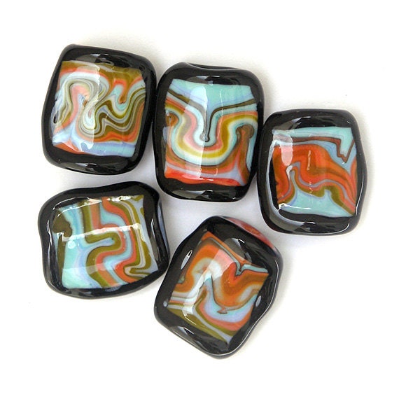 Adrift - Handmade Organic-Style Lampwork Glass Bead Set (5) OOAK SRA