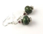 Fat Rondelle Blue Green Teal Pottery Bead surgical steel french hook earrings