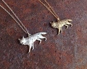 gold  or silver sly coyote necklace 14kt gold filled or sterling silver chain