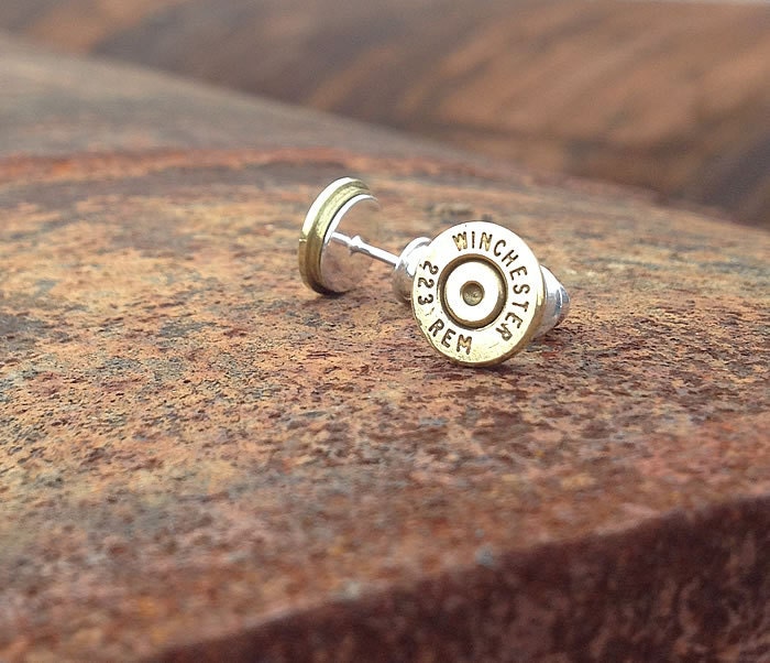 223 winchester remington bullet earrings sterling silver studs gift for him or her