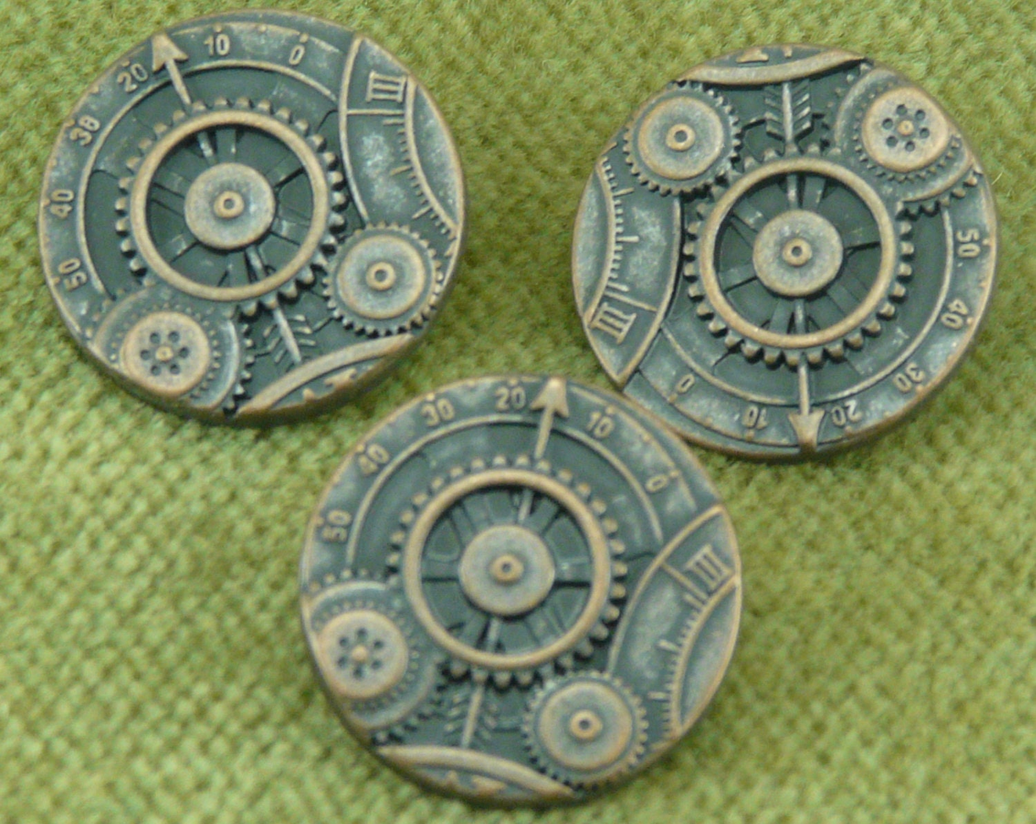 7/8" Antique Copper  Mechanism Steampunk Industrial  Button