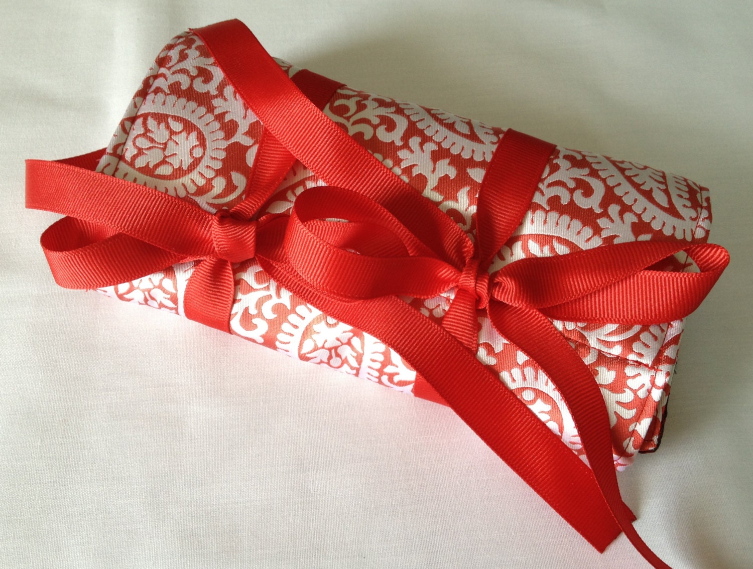 Luxury Silk Jewelry Travel Case - Red Hot Paisley