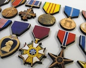 Wooden USA Military Medals - Collection of 12 Different Wood Laser Cut Medals