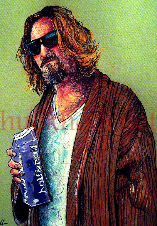 Print 5x7" - The Dude - The Big Lebowski Bowling Gun Comedy Jeff Bridges Million Lowbrow Pop Art Portrait Funny Jesus Milk Abide Cult