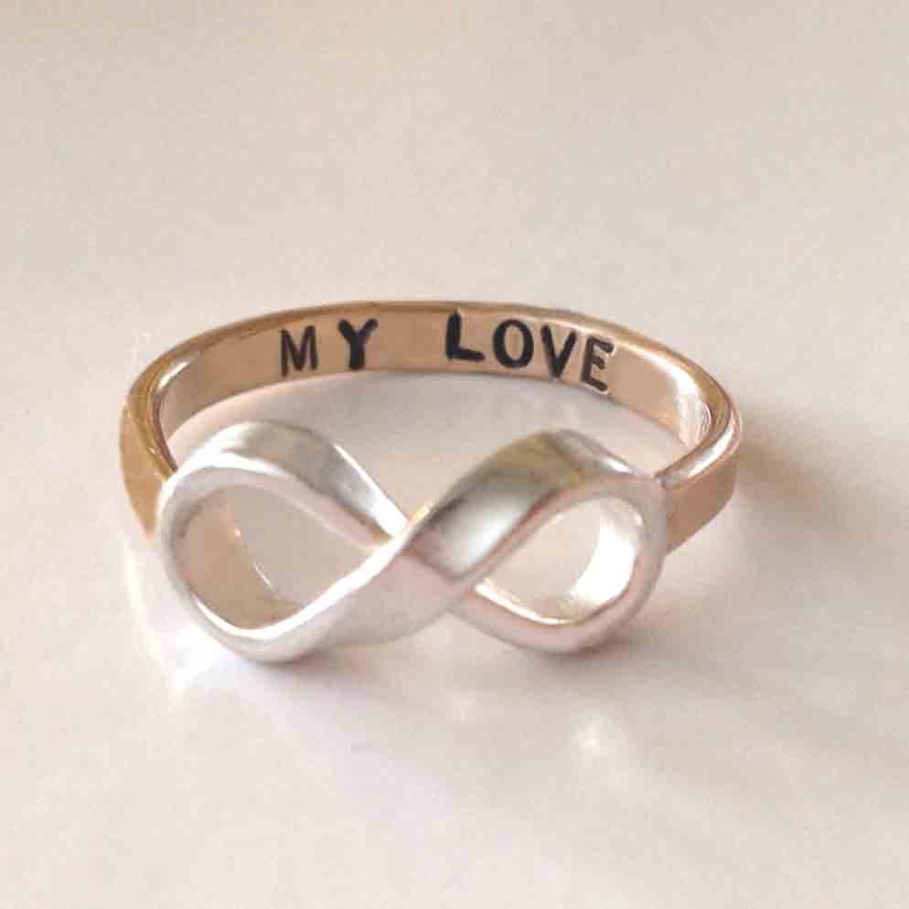 Custom Message Infinity Ring in Gold and Silver
