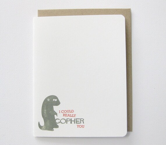 Gopher Greeting Card / Puns / Animal Pun / Stationery / Note Card / Blockprint