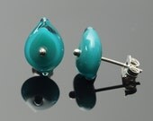 Small Glass Stud Leaf Earrings in Teal