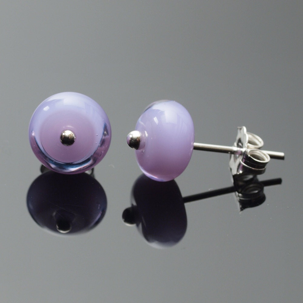 Small Glass Stud Circle Earrings in Lavender